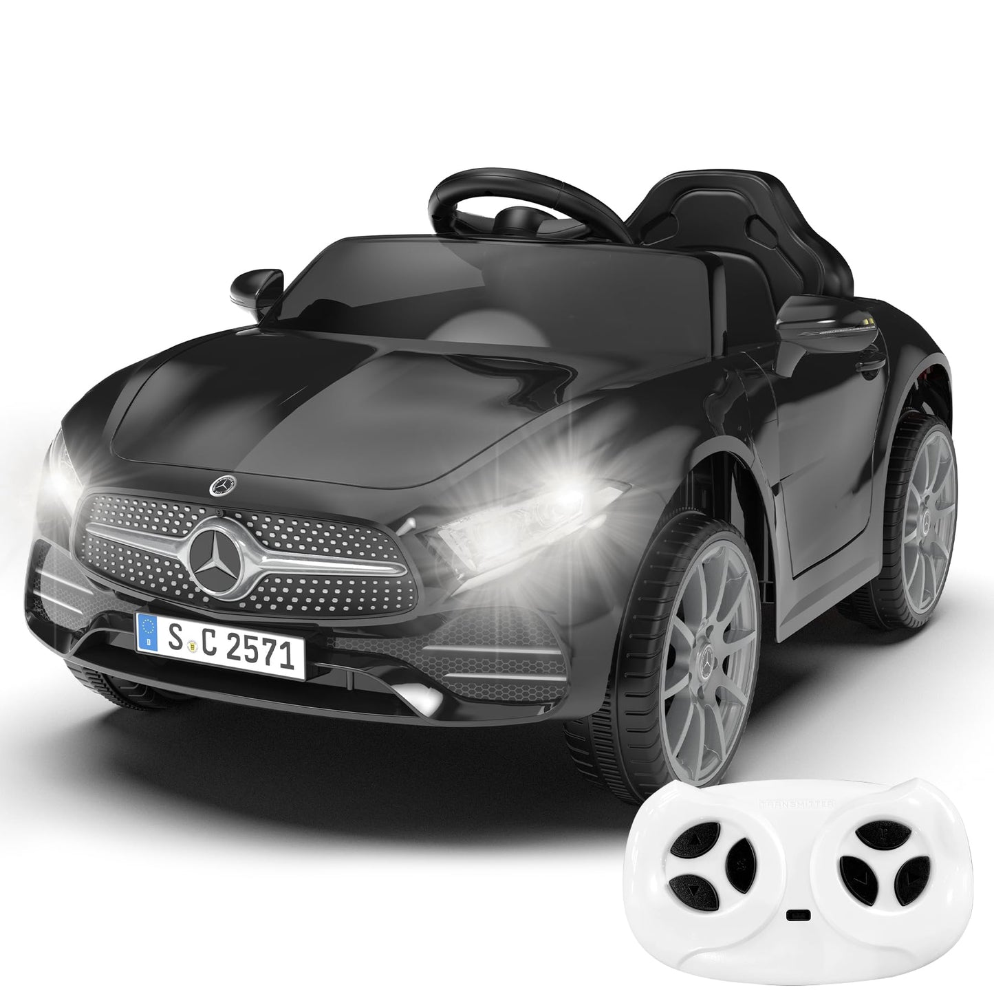 12V Kids Ride On Car With 2.4G Remote Control,Battery Powered Electric Car Ride On Vehicle Double Doors, 5 Point Safety Belt,Led Light (Sc-Black)