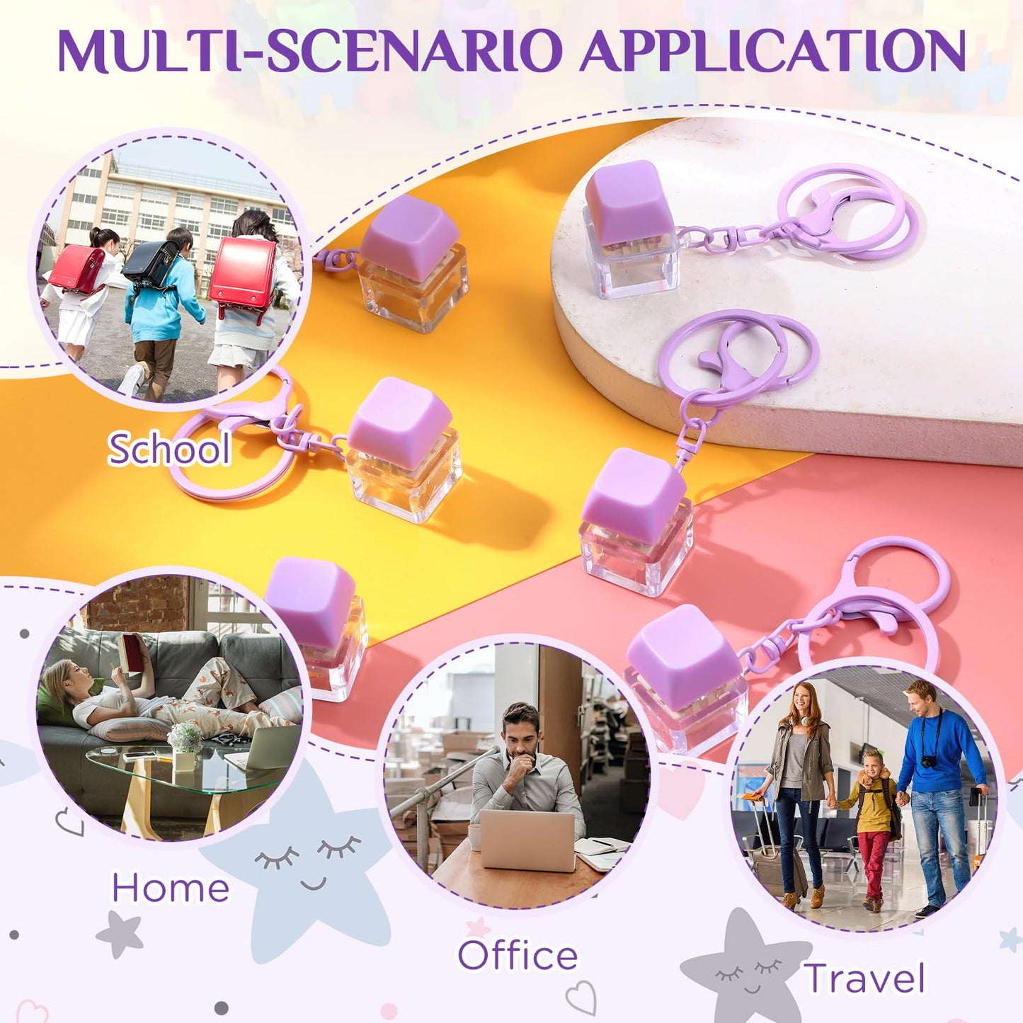 Shappy 6 Pcs Keyboard Fidget Toys  Fidget Keychain  Fidget Keyboard Clicker Keychain Gift  Keychain Button Stress Relief Gifts for mature-themed Office Home School  ADHD Toy  Cool Fidgets(Purple)