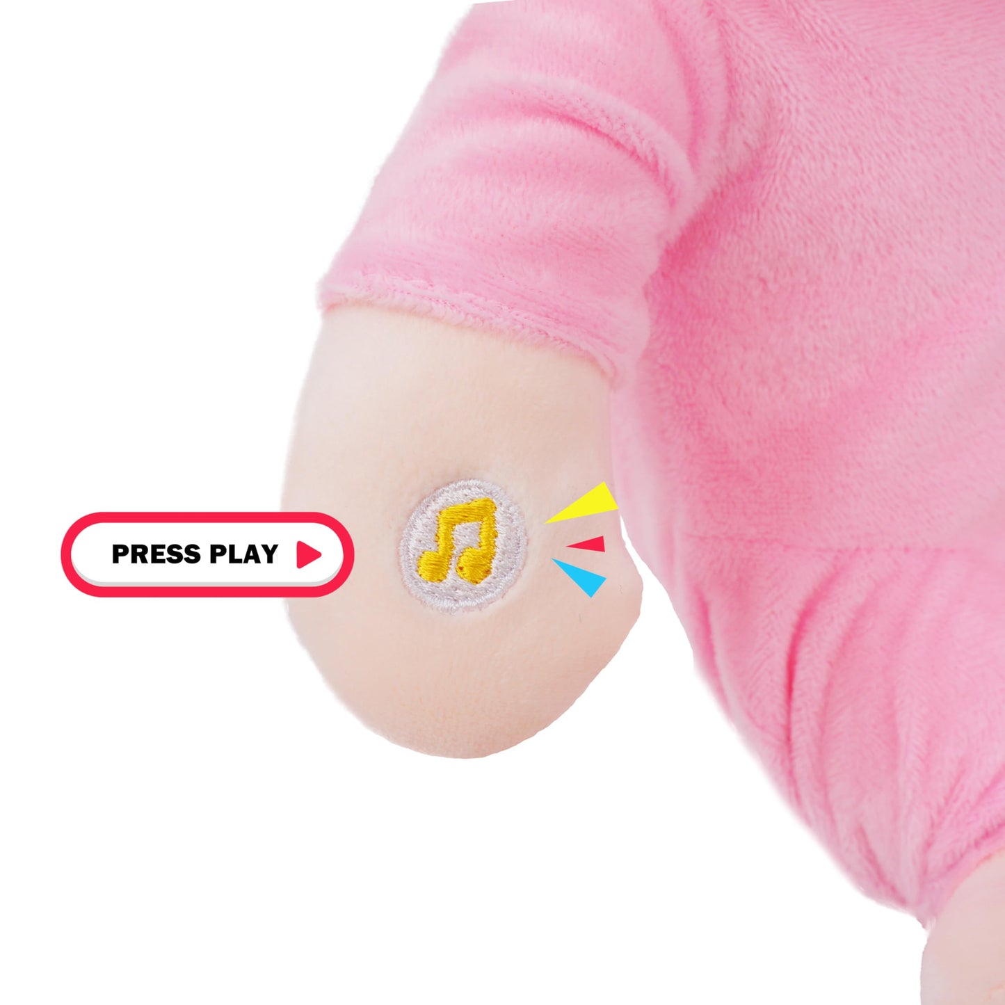 June Garden 12 Musical Sweet Dolly Dinopuff - Interactive Stuffed Ultra Soft Talking Baby Doll for Birth and Up - Removable Pink