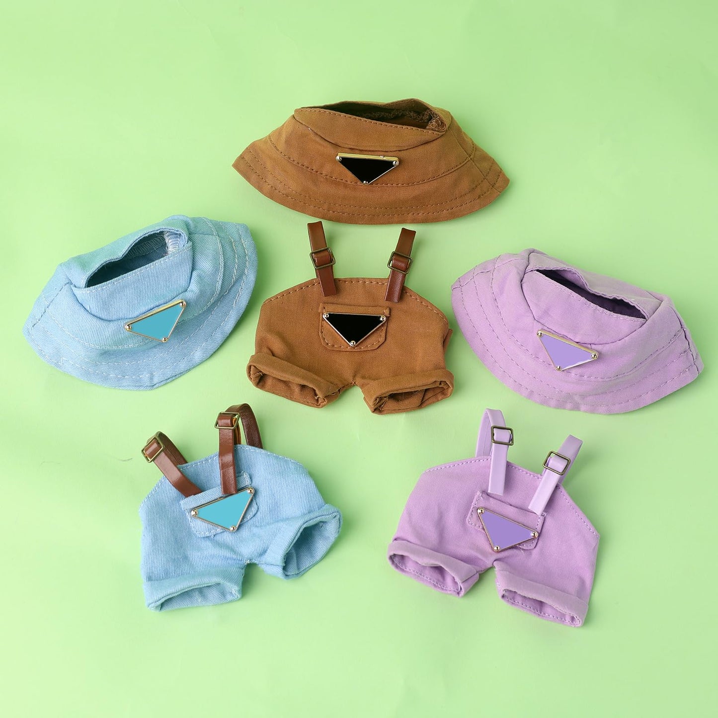 Beem Jun Clothes Set for Labubu 17cm Dolls(NO Doll)  Cute Hat & Unique Pocket Design Overalls Dress-up Set (Overalls(Brown))