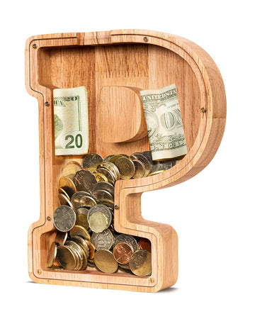 Summidate Wooden Letter Piggy Bank| Piggy Bank For Boys Girls Toddler| Alphabet P Money Bank| Coin Bank Birthday Gift For Kids|2024 Graduation Money Box (P)