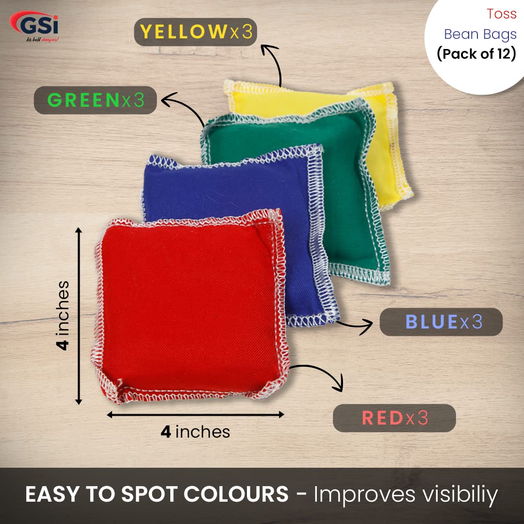 GSi Mini Toy Bean Bags | Used for Physical Education  Outdoor & Hand toss Games  Fun Activities Equipment for Kids | Made of enhanced Cotton Fabric with Superior overlock Stitching | Pack of 12