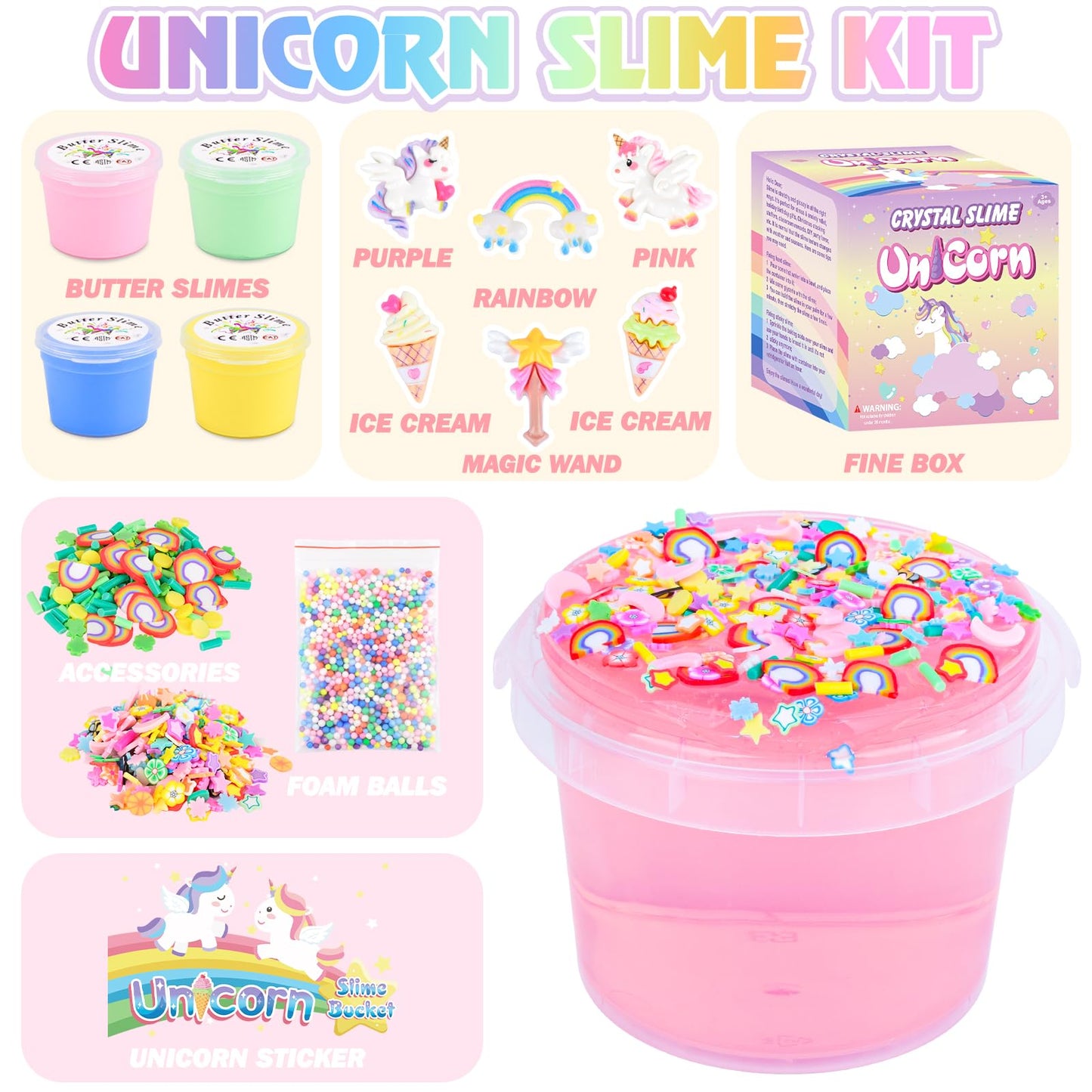 MERMAIDSLIME Pink Crunchy Clear Slime 13 OZ Bucket - Stretchy, Non-Sticky, Soft Stress Relief Toy for Kids, Birthday & Christmas Gifts