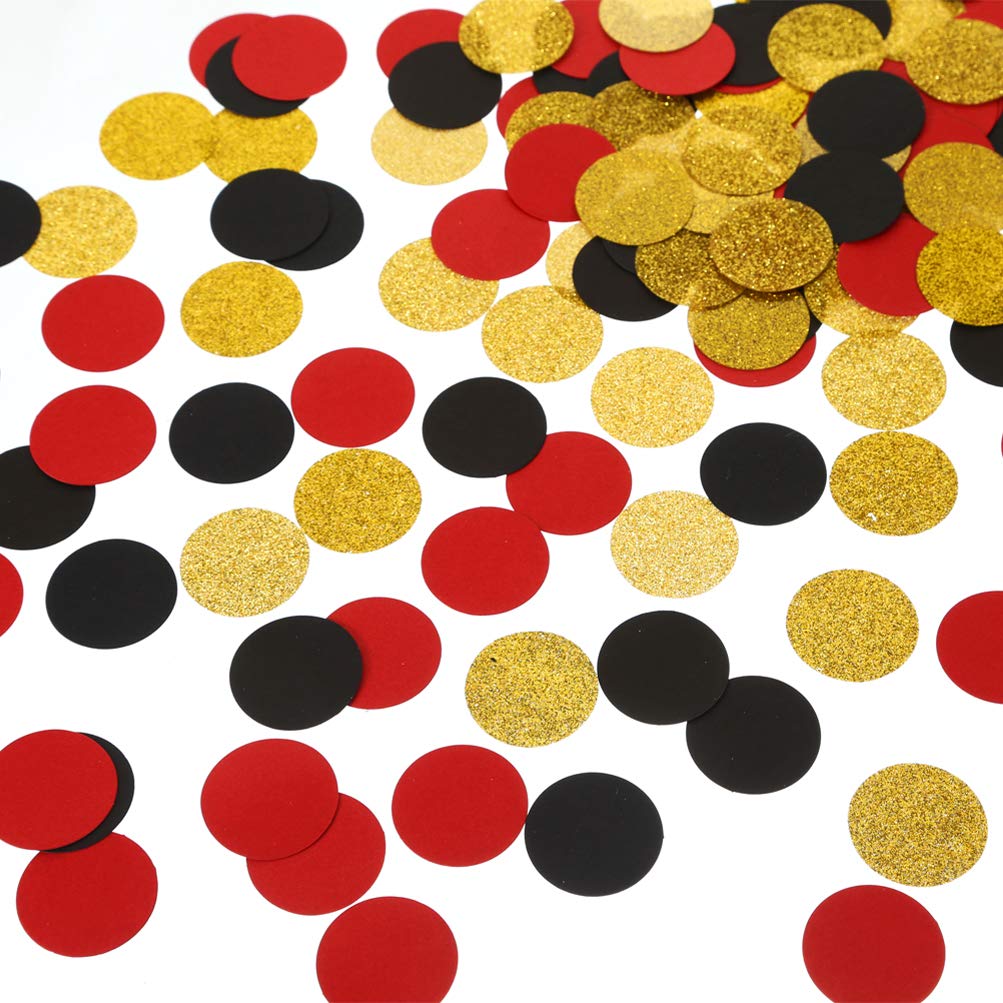 Glitter Confetti Circles Table Decoration and Wedding Party Decoration, 1.2 in Diameter (gold glitter, black, red,300pc)