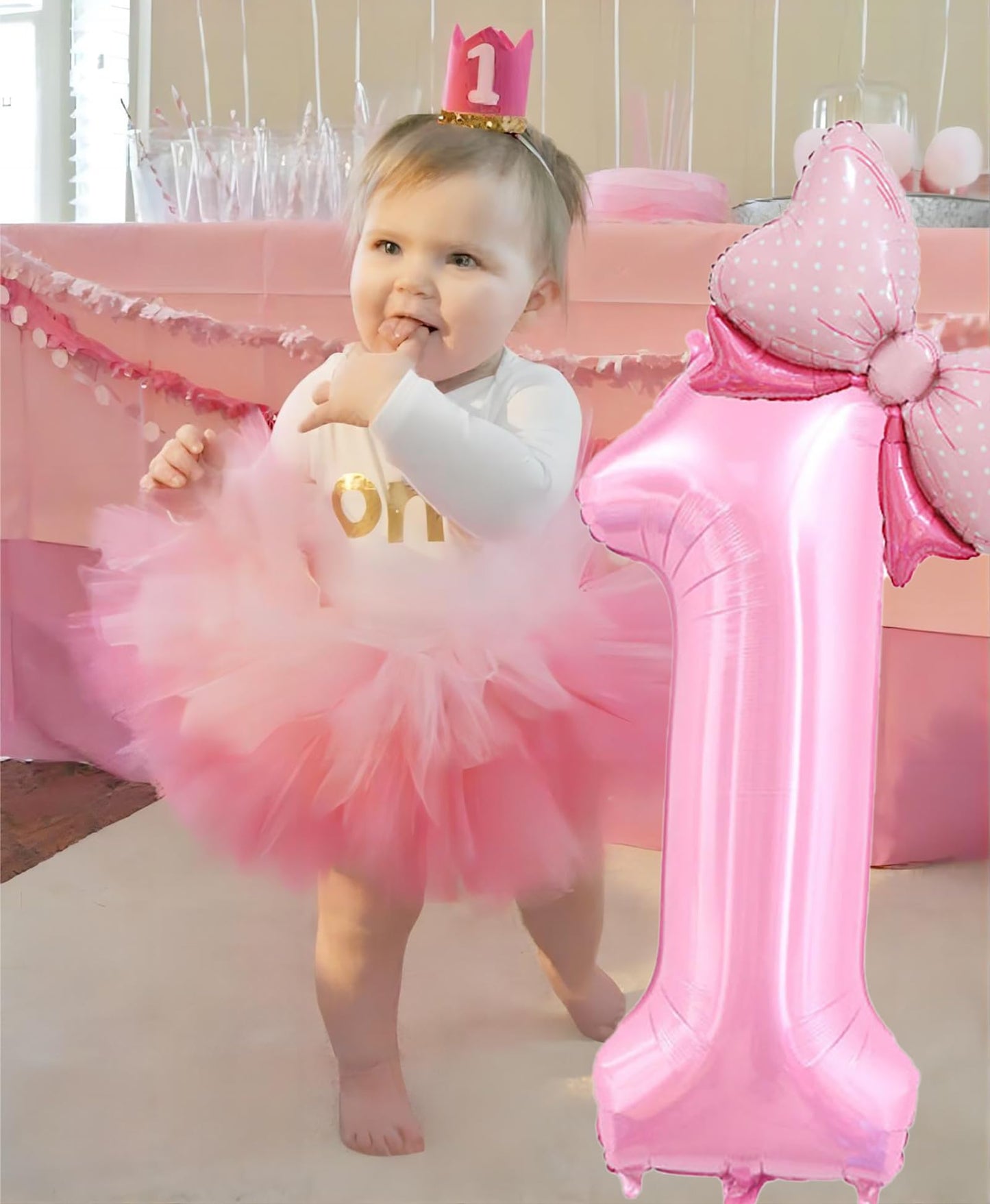 40 Inch Number 2 Balloon With Bow Pink Happy Birthday Jumbo Number Balloon For Girls Daughter Birthday Decorations Party Supplie