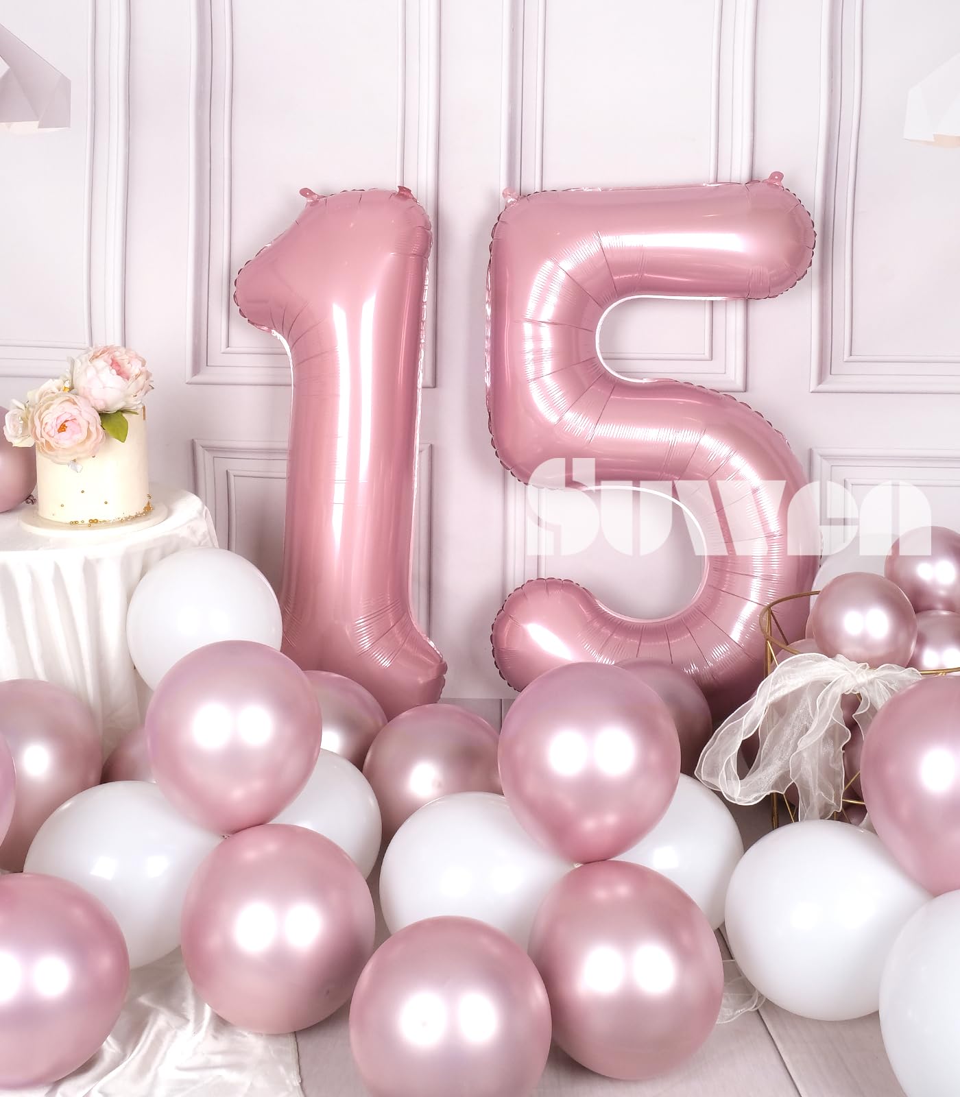 Suwen 40 Inch Pink Large 15 Number Balloons Big Foil Helium Number Balloons 0-9 Jumbo Happy 15Th Mylar Birthday Party Decoration