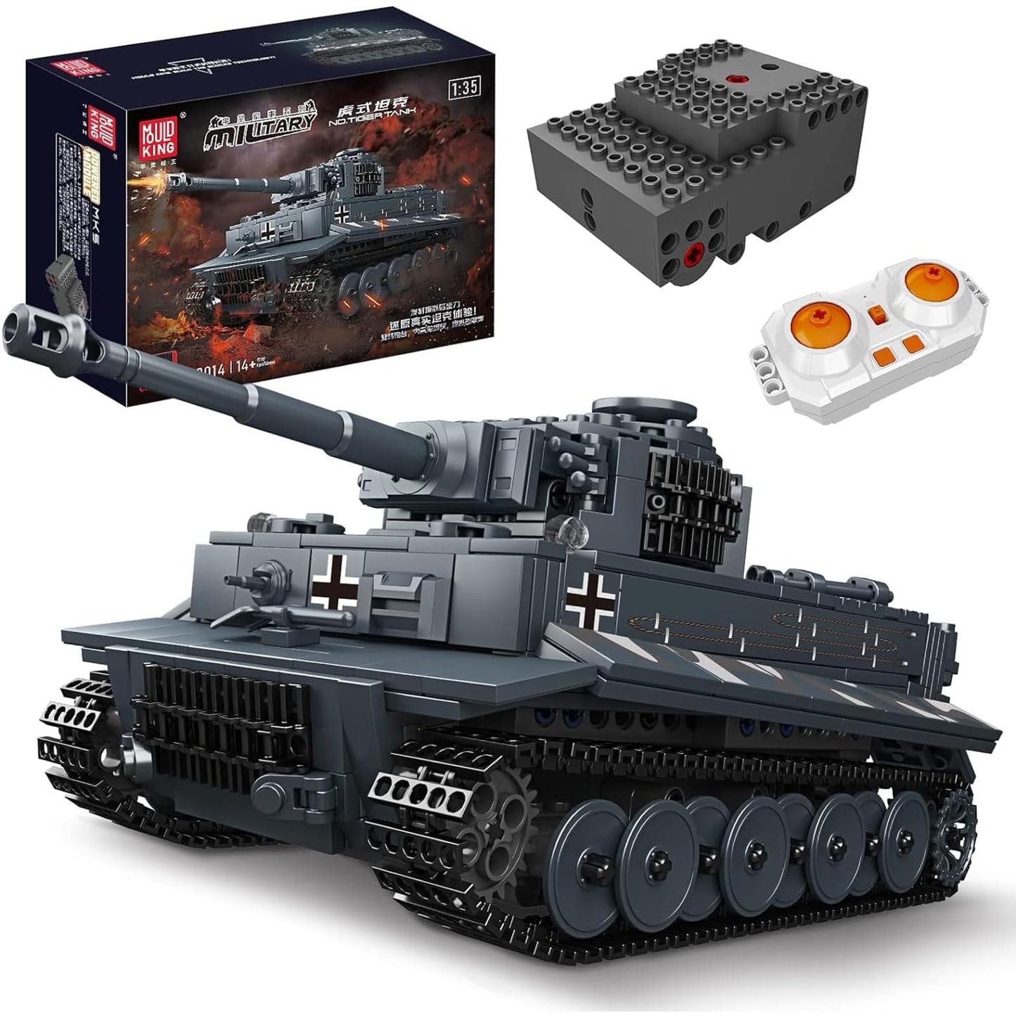 Mould King MOC Tiger Tank Building Blocks Set  Remote APP Control Military Vehicle Construction Block Kits  mature-themed Collectible Model Tanks Sets  Boy Toys for Birthday Gifts(800 Pieces)