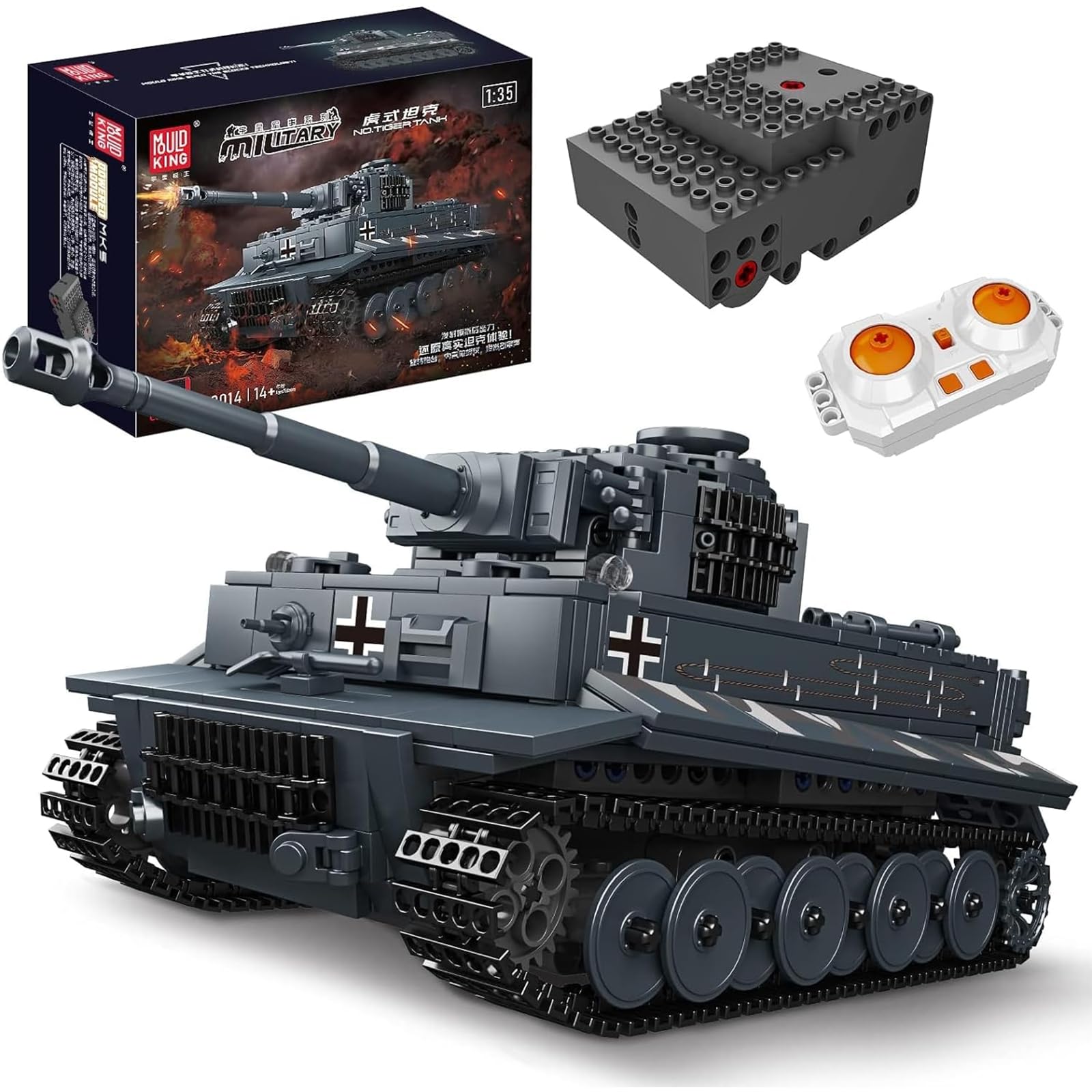 Mould King MOC Tiger Tank Building Blocks Set  Remote APP Control Military Vehicle Construction Block Kits  mature-themed Collectible Model Tanks Sets  Boy Toys for Birthday Gifts(800 Pieces)