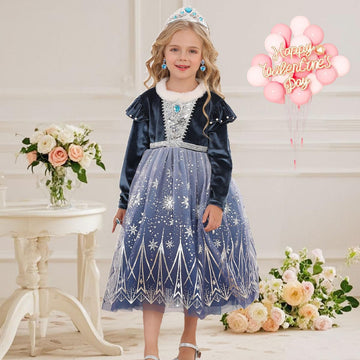 Itvti Girls Princess Elsa Dress Up Costume Snow Queen Halloween Christmas Cosplay Party Toddler Dress Blue, 5-6 Years(Label 130)