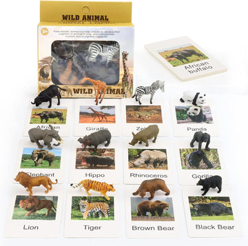 12 Preschool Science Toys - Educational Materials With Animal Matching Models Flash Cards, Animal Figurines For Kids (Zoo)