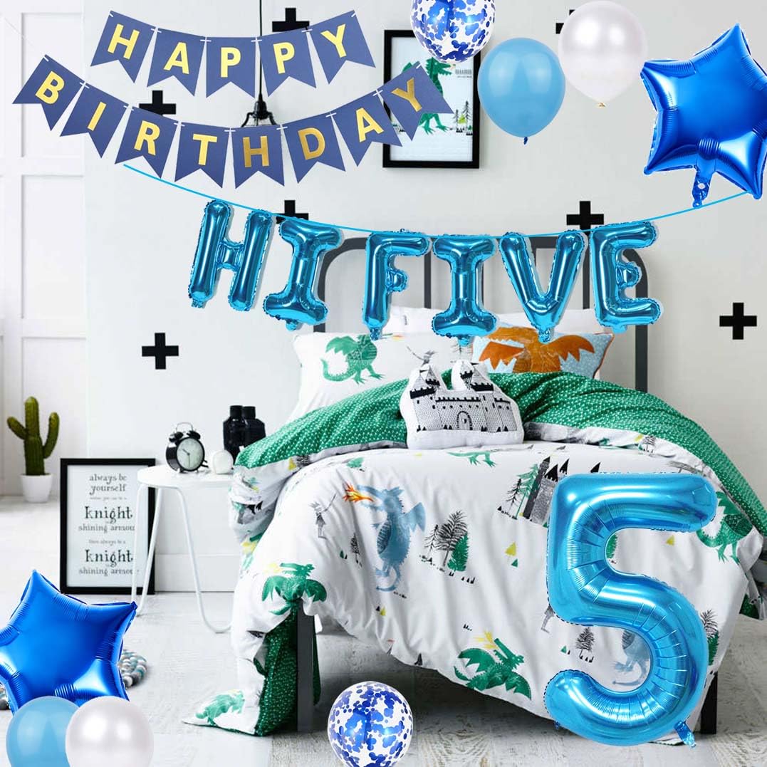 5th Birthday Decorations Rose gold for Girls,Hi Five Birthday Balloons 5th Birthday Banner Number 5 Star Foil Balloons Latex Con