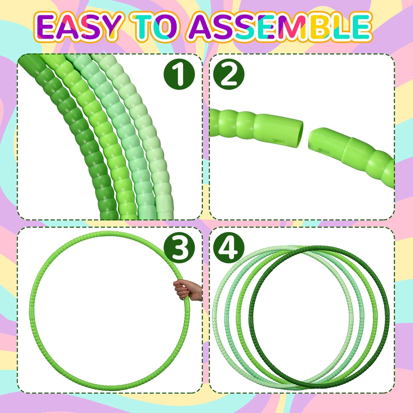 Syhood 12 Pcs Toy Color Hoop Plastic Detachable Adjustable Hoop Light Weight Exercise Fitness Equipment Toy Waist Ring for mature-themed Party  3 Sizes (Gradient Green)