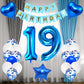 Huture 19 Birthday Party Supplies Blue Number 19 Foil Balloon Happy Birthday Banner Kit 19Th Birthday Decoration White Blue Late