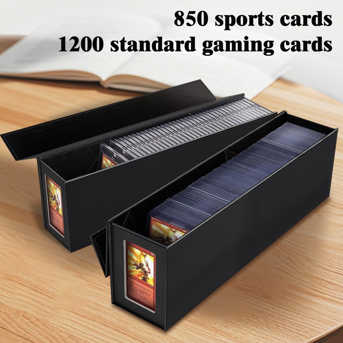 Swaitee Trading Card Storage Box,Sports Card Storage With Commander Card Slot And Powerful Magnets, Toploaders Storage Box Fits