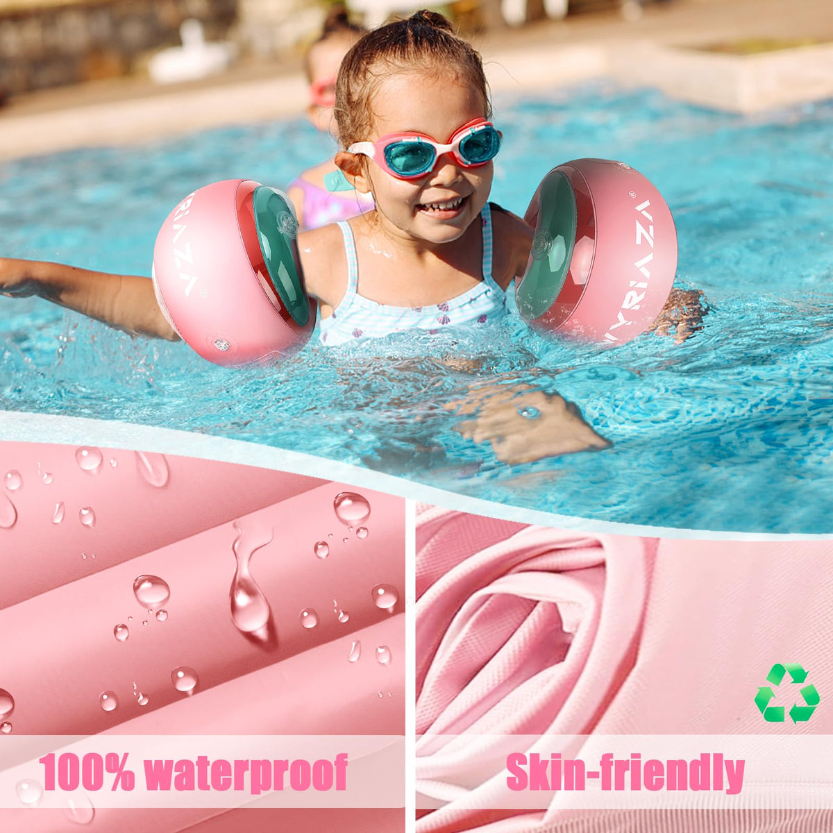 Small Floatys LOOWARTS Arm Floaties for Kids, Inflatable Swimmies, Pink, Small (2-6 ...