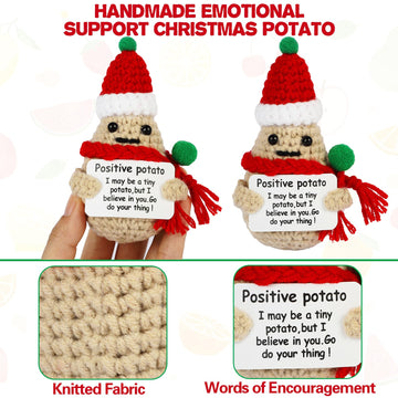 Dafuriet Mini Funny Positive Potato, 3 Inch Knitted Wool Doll With Positive Card For Cheer Up Gifts And Party Decorations, Cute Wool Positive Potato Crochet Doll For Birthday Gifts (Christmas Potato)