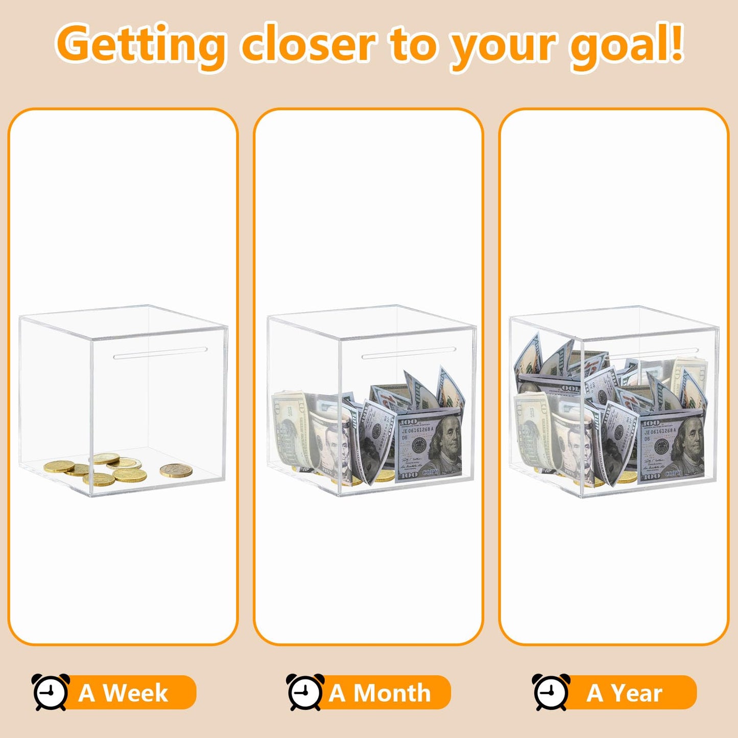 Totola Clear And Unopenable Piggy Bank, Transparent Money Box For Cash Savings, Must-Break-To-Open Acrylic Coin Bank Change Jar For Real Money, Birthday Gifts For Kids & Adults (Square, Large)