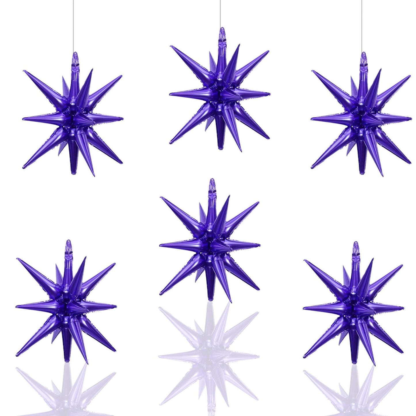 6 Pcs Purple Star Foil Balloons One-Piece 14-Pointed Star Balloons 4D Starburst Cone Mylar Balloons 22Inch Christmas Birthday We