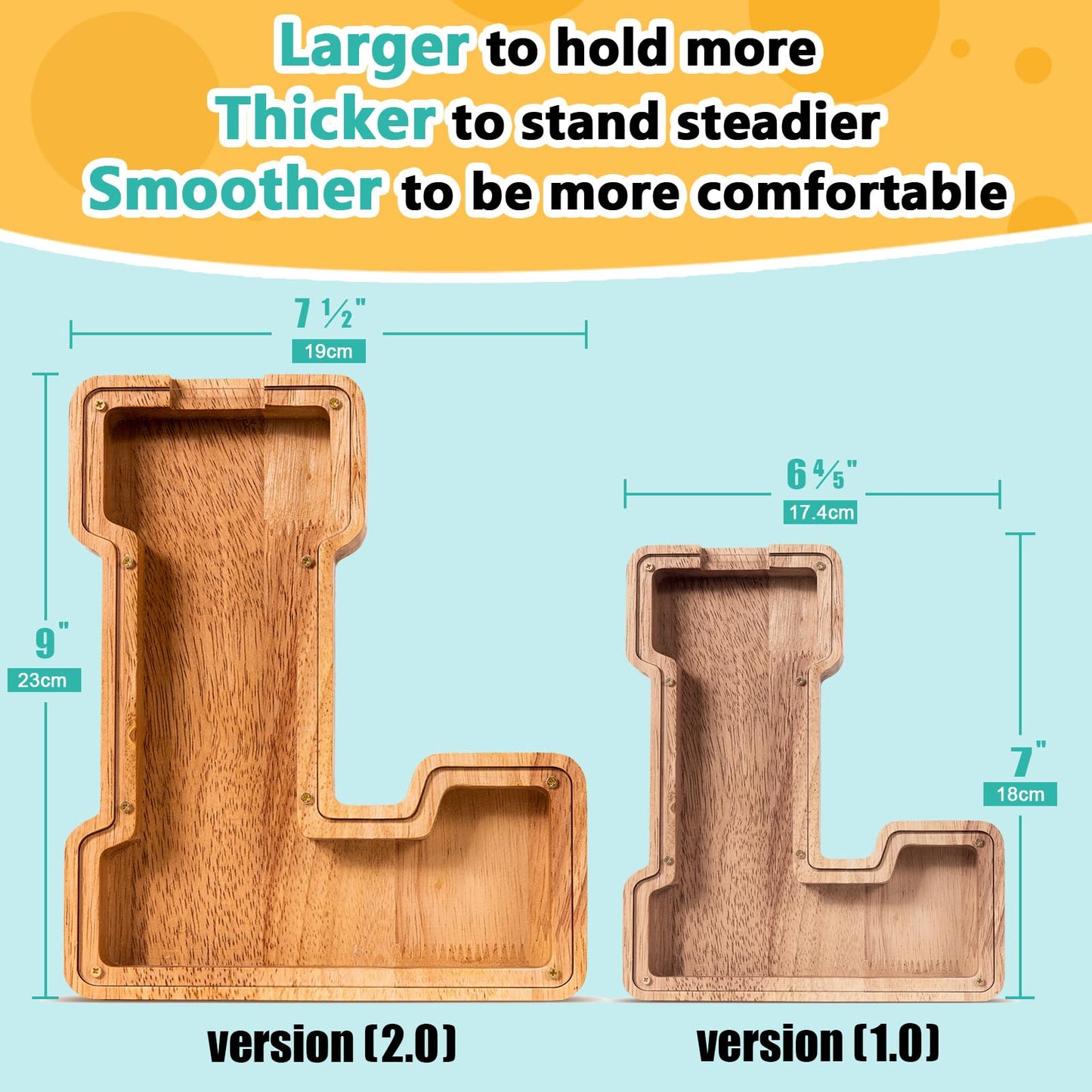 SummiDate Wooden Letter Piggy Bank| Piggy Bank for Boys Girls Toddler| Alphabet L Money Bank| Coin Bank Birthday Gift for Kids|Birthday Easter Gifts for Kids (L)