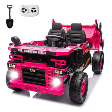 Megosky Kids 24V 2-Seater Ride-On Dump Truck, Electric Car For 2 Kids With Remote Control, Electric Dump Bed, Shovel, Key Start,