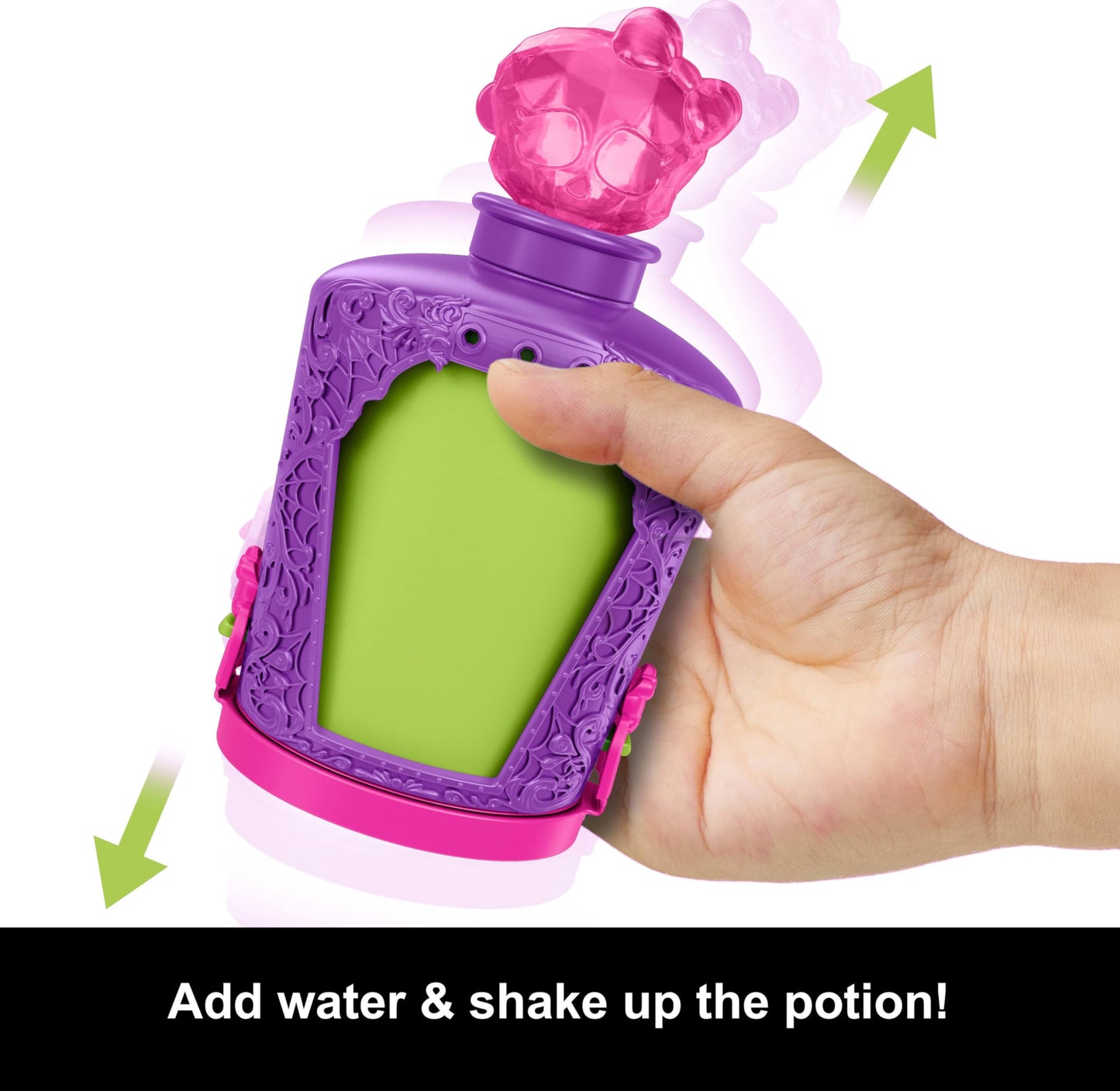 Monster High Potions Mini Dolls and Accessories, Surprise 3-inch Character Figures in Display Bottle with Water Reveal & Charms
