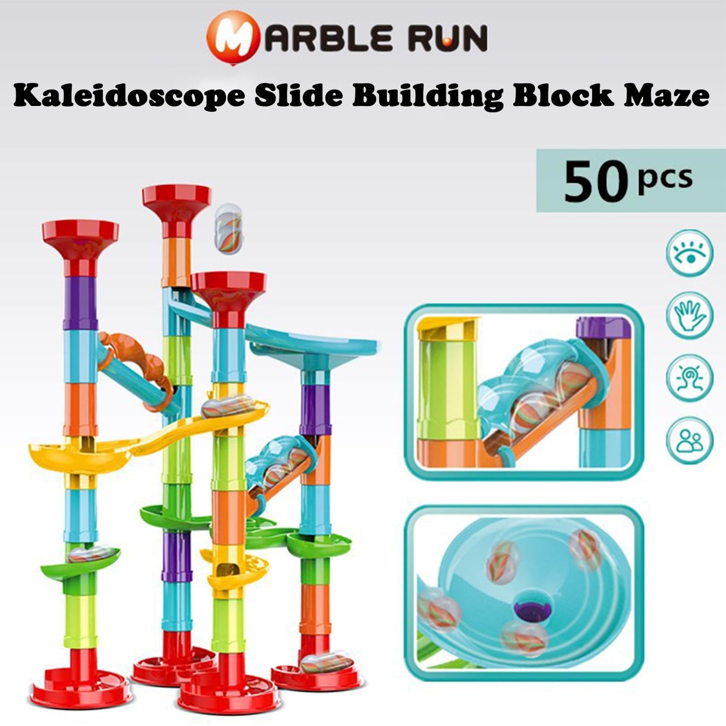 ailixinda 50 PCS Marble Run enhanced Set STEM Educational Building Block Toy Marble Track Race Set with 15 Glass Marbles for Boys & Girls Marble Maze Game Construction Building Blocks Toys for Kids