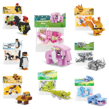24 Pack Prefilled Valentine'S Animal Figure Building Blocks - Ideal For Classroom Exchange, Party Favors, Valentine Party Favor,
