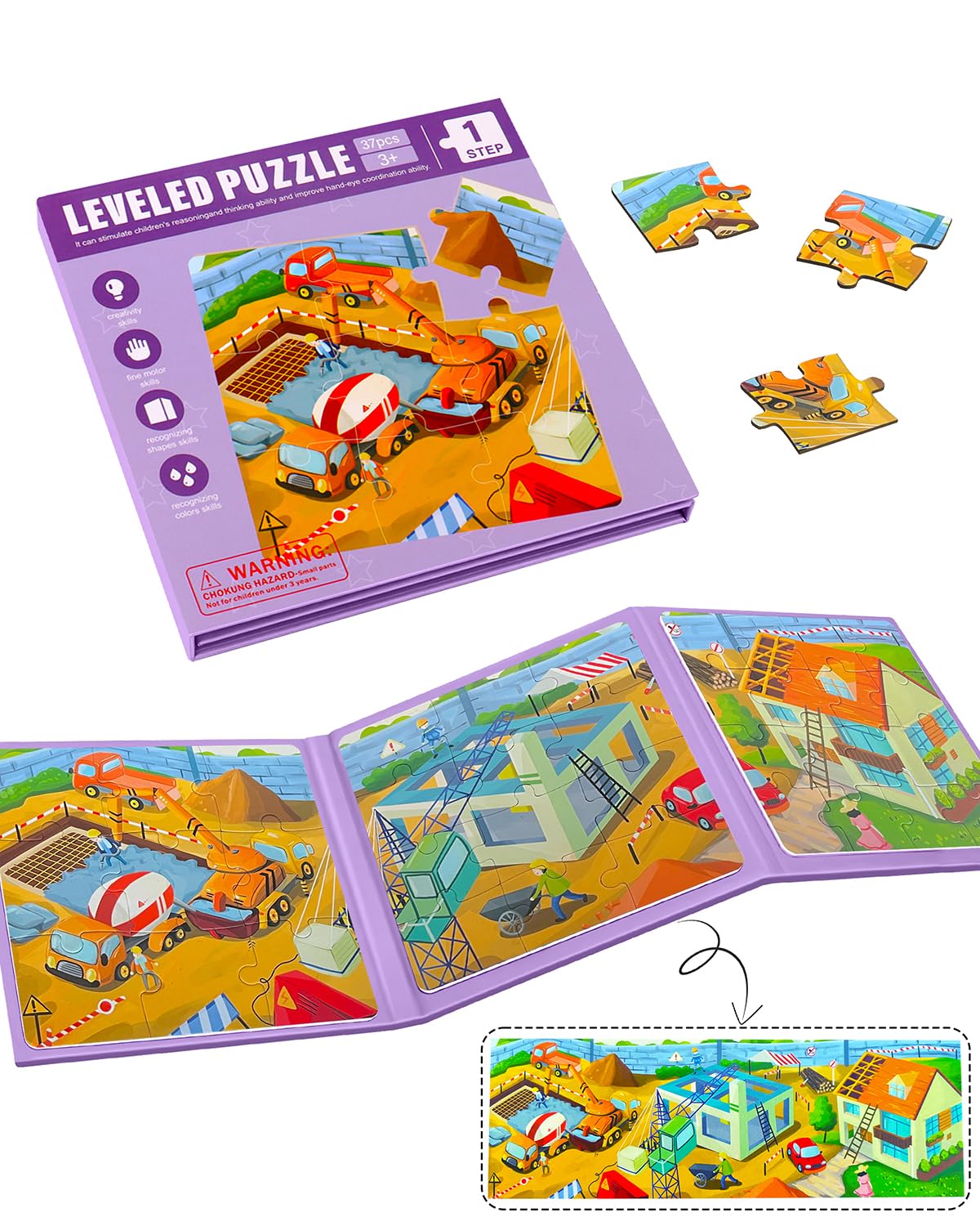 Magnetic Puzzles for Toddlers, 37 Pieces Travel Puzzles Game Magnetic Jigsaw Puzzle Magnet Puzzle Book for Kids Car Traffic Acti