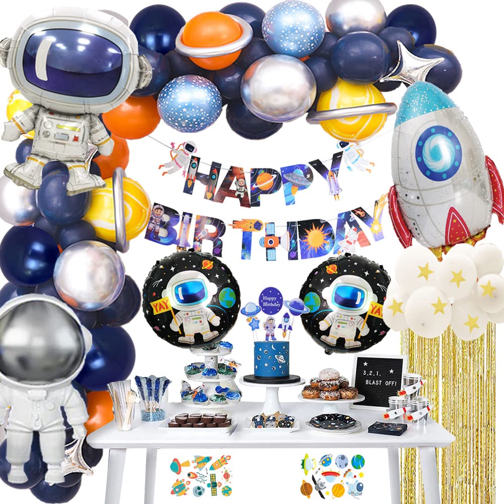 Outer Space Theme Birthday Party Decorations Happy Birthday Banner Balloons Tattoo Stickers Cake Toppers For Birthday Party, Boy