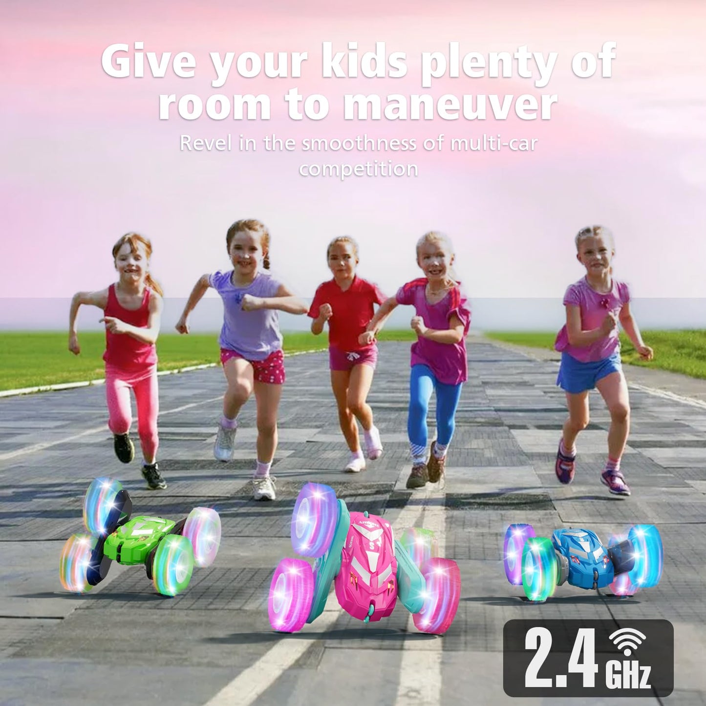 Amicool Remote Control Car for Girls 3-12 with Flashing Light, Toys 4 5 6 7 8 9 Years Old Girl Birthday Gifts Idea, RC Cars Stun