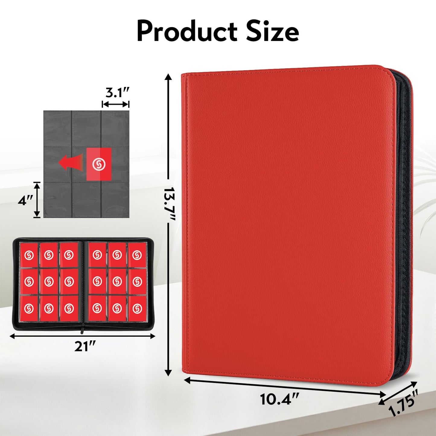 Card Binder 9 Pocket for 360 Cards - enhanced Trading Card Binder with Sleeves Protection  Side Loading Card Collection Binder for TCG  MTG  YGO  One Piece Collectible Cards (Red)