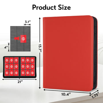 Card Binder 9 Pocket for 360 Cards - enhanced Trading Card Binder with Sleeves Protection  Side Loading Card Collection Binder for TCG  MTG  YGO  One Piece Collectible Cards (Red)