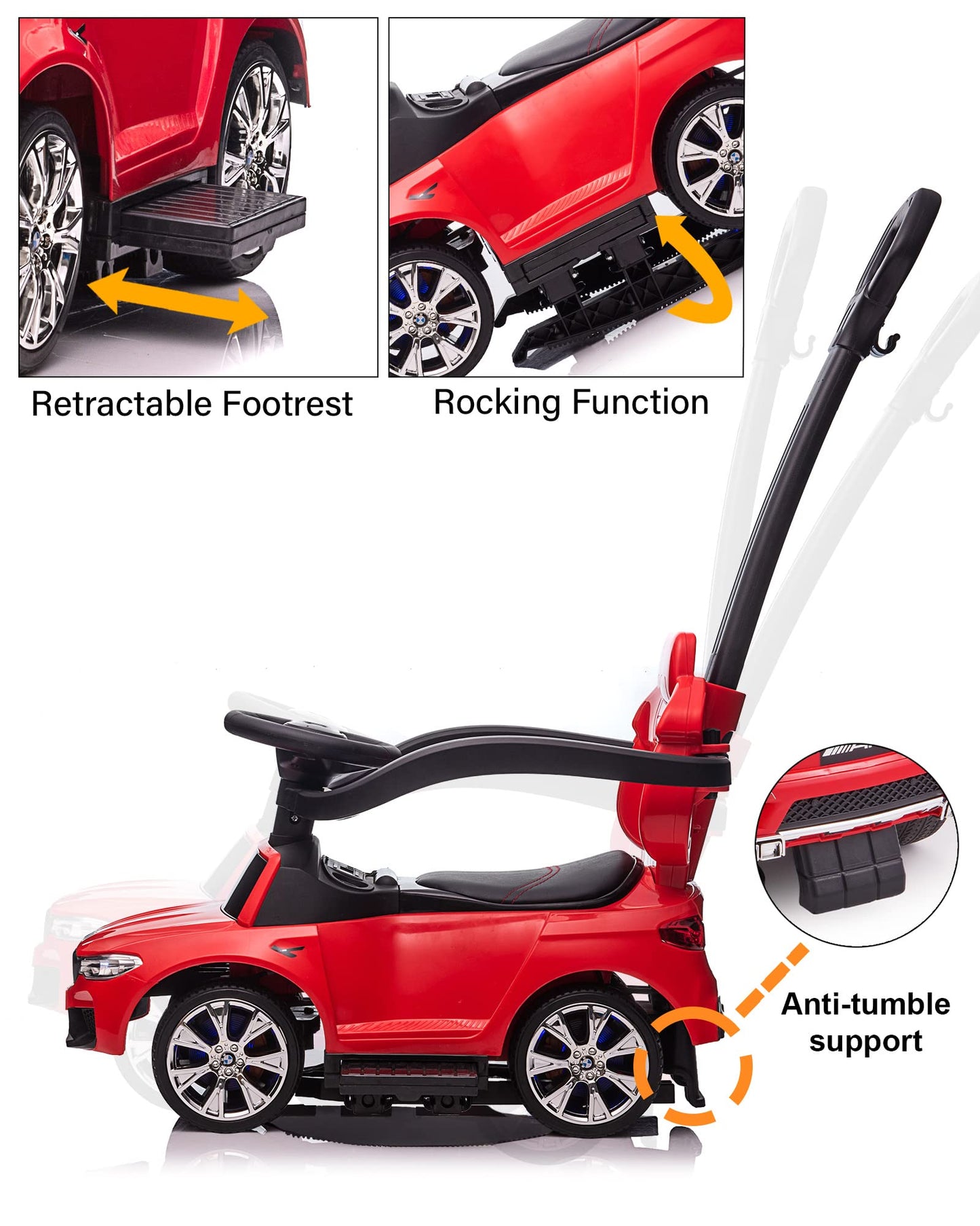 Voltz Toys Push Car For Kids, Licensed M5 4-In-1 Push Pedal Ride On Car For Baby, Foot To Floor Sliding Ride-On With Push Bar, L