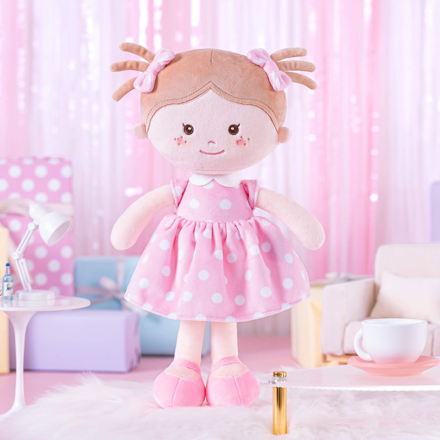 Onetoo Plush Rag Doll Sleeping Cuddle Buddy Doll Soft Baby Doll For Girls First Baby Doll Wear Pink Skirt Dress 14'(Milly Series)
