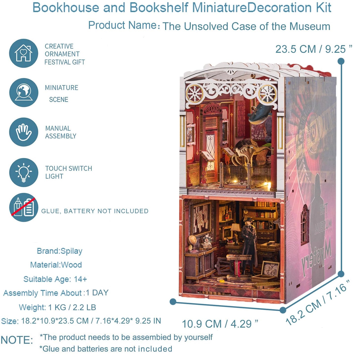 Spilay DIY Book Nook Kit,DIY Dollhouse Booknook Bookshelf Insert Decor Alley,Bookends Model Build kit with LED Light,Handmade Cr