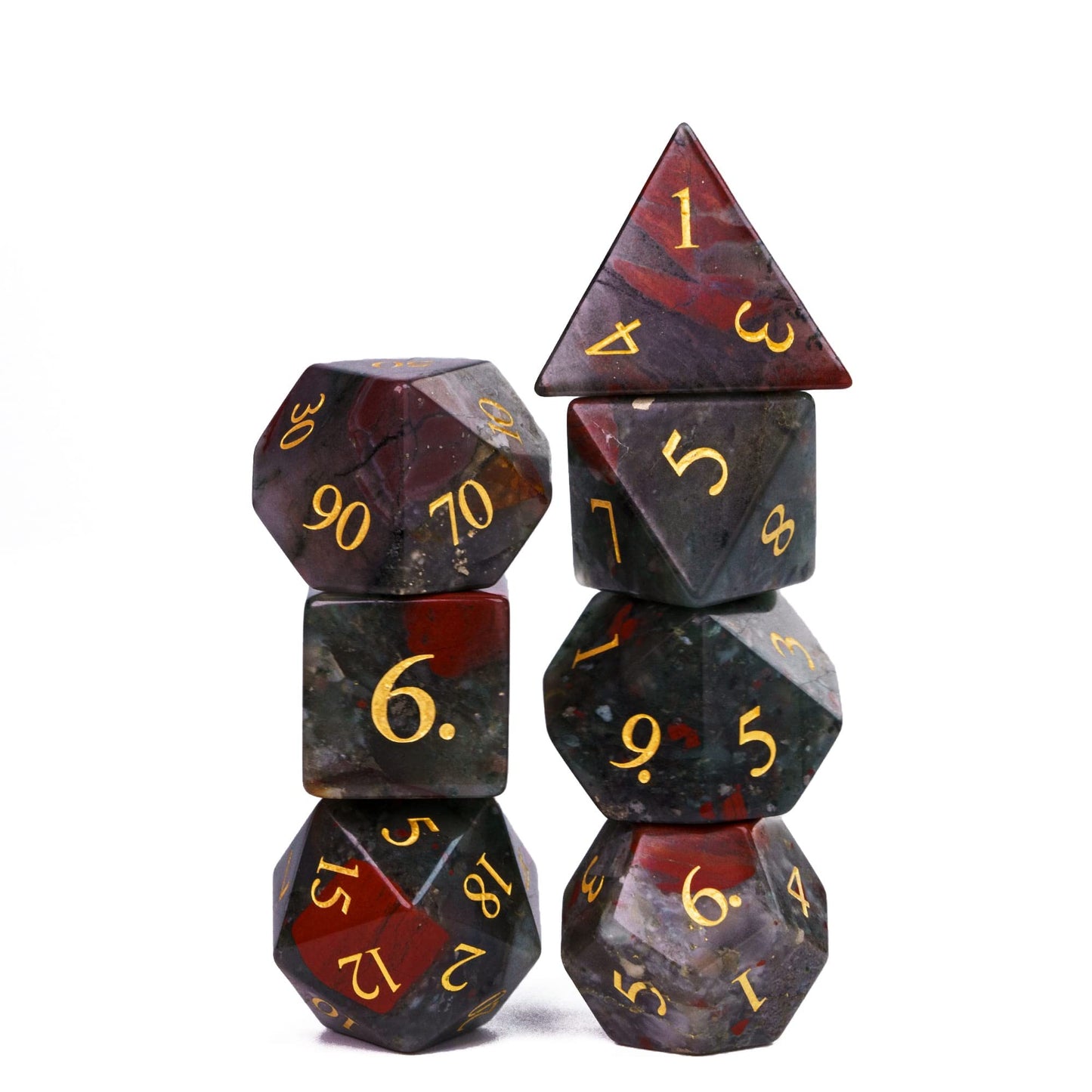 UDIXI Stone DND Dice Set, 7PCS Bloodstone Gemstone Dice Real Stone Dice with Gift Case for Dungeons and Dragons D&D and MTG Tabl