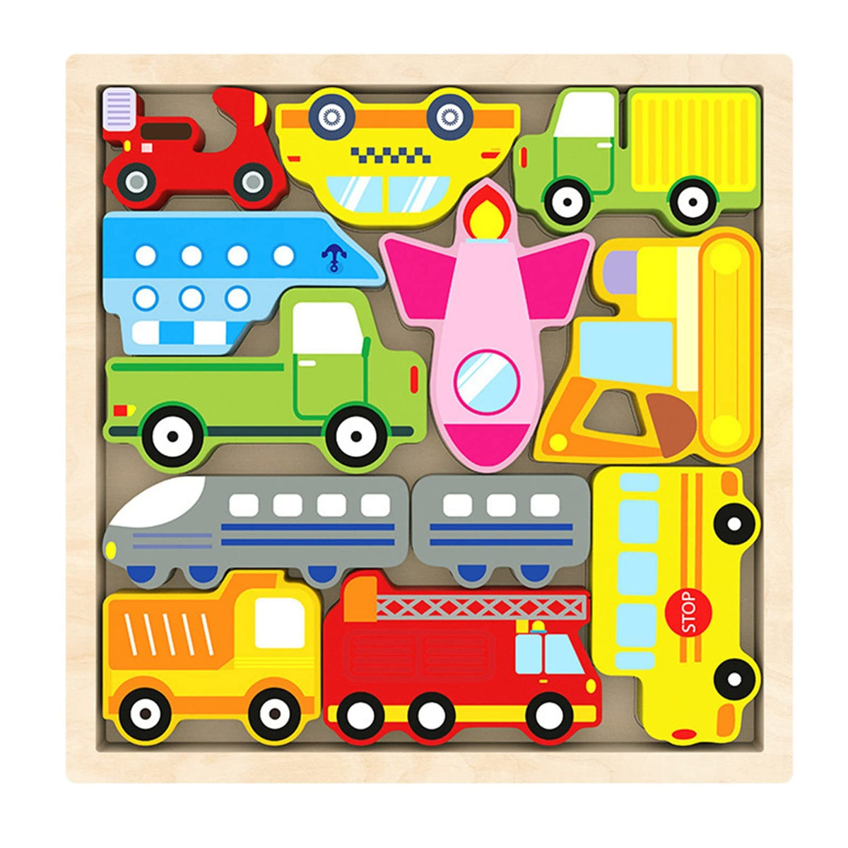 Wooden Cartoon Animal Puzzle MultiColor  Vehicles Theme