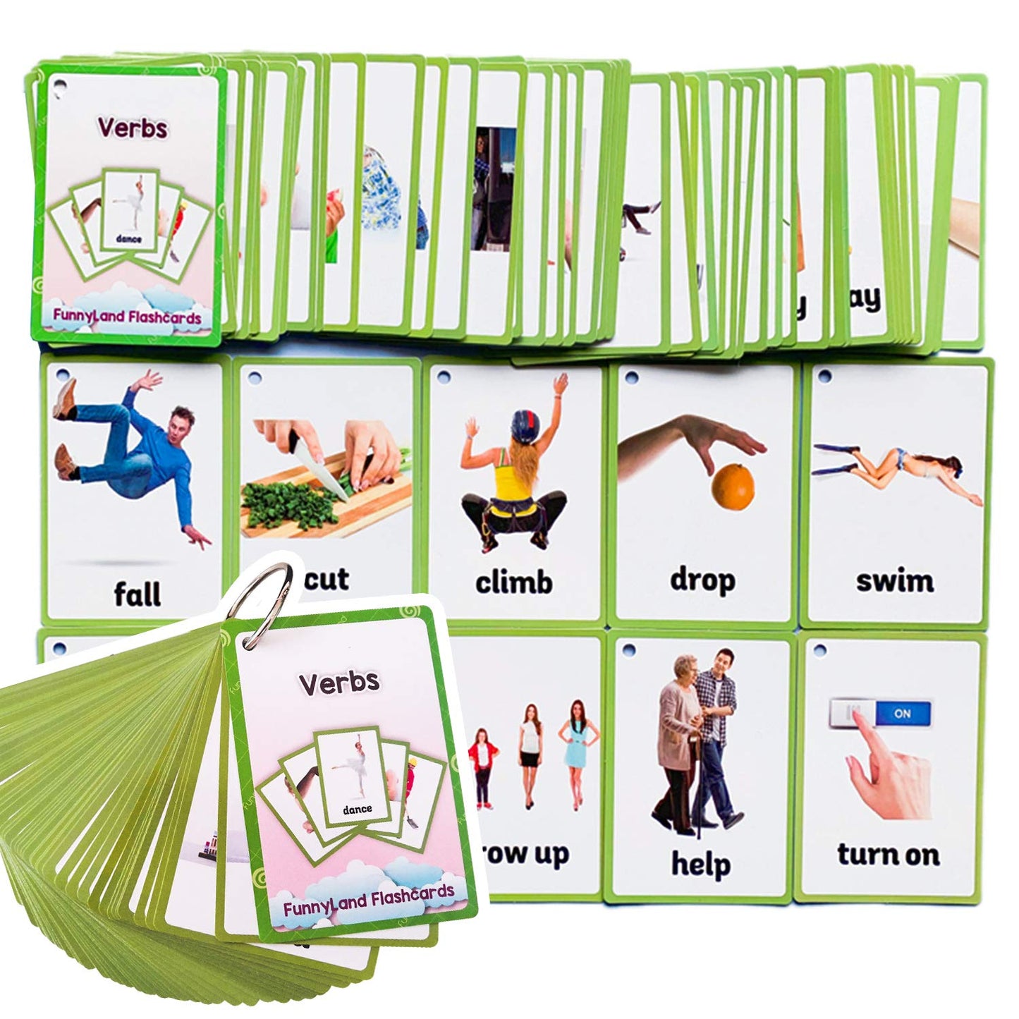 Richardy 66Pcs/Set Verbs Kids Gifts English Flash Cards Pocket Card Educational Learning Baby Toys For Children Pre-Kindergarten