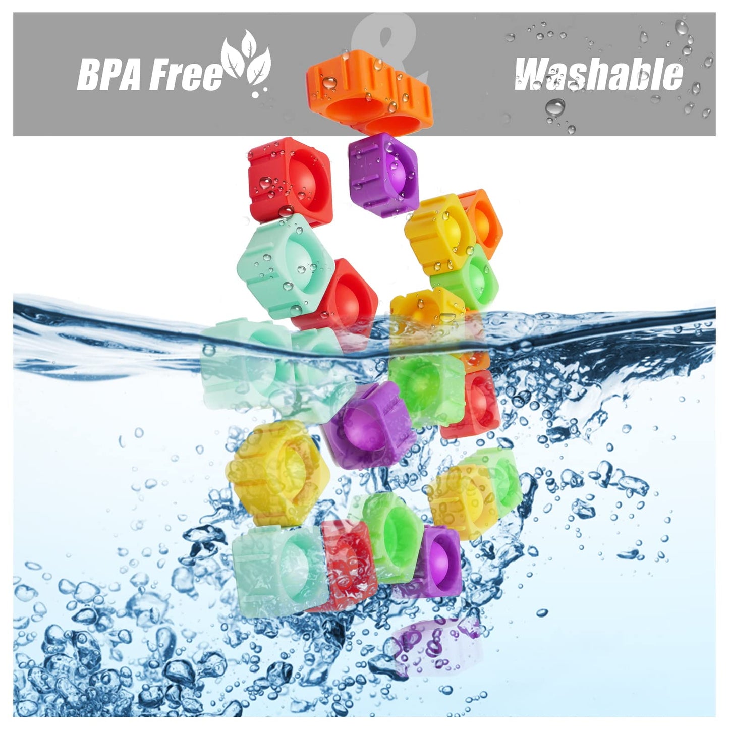 Pop Blocks Fidget Toys, Rainbow Silicone Popper Infinity Diy Building Blocks Cvc Words Learning Phonics Color Recognition Game A