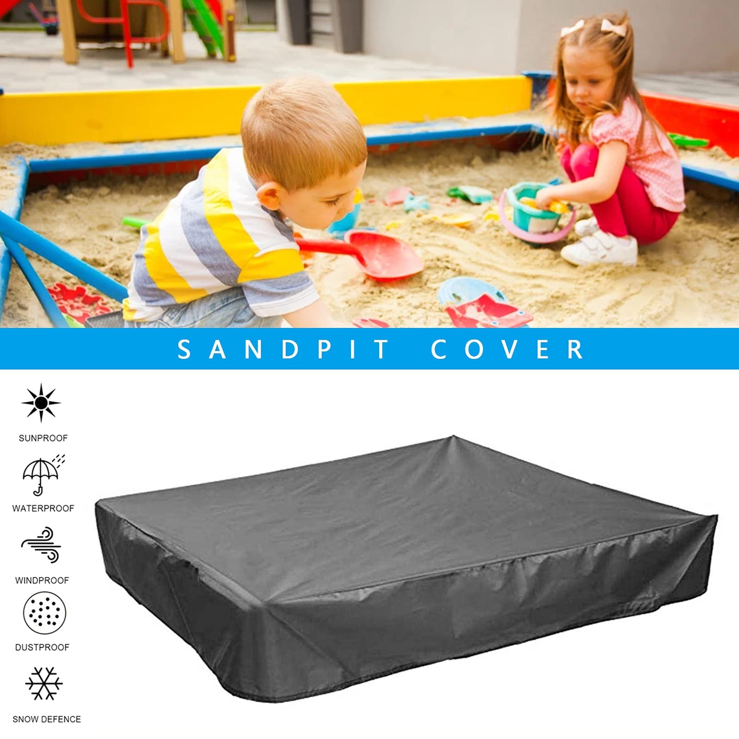 Sandbox Cover Square with Drawstring, Oxford Cloth Sandbox Canopy Waterproof Sandpit Pool Cover Anti UV Sandbox Protection Cover