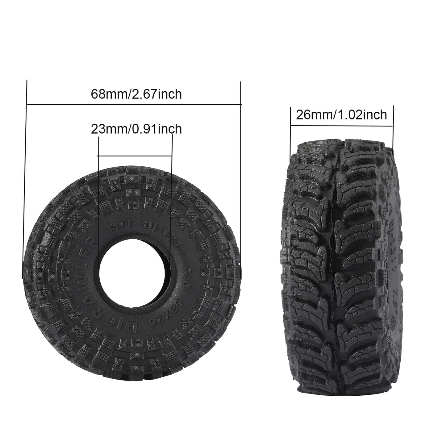 Super Large Soft Sticky 1.0 Crawler Tires 68 * 26Mm For 1/18 1/24 Rc Crawler Car Axial Scx24 Fms Fcx24 Ax24 Upgrade Wheel, Comes