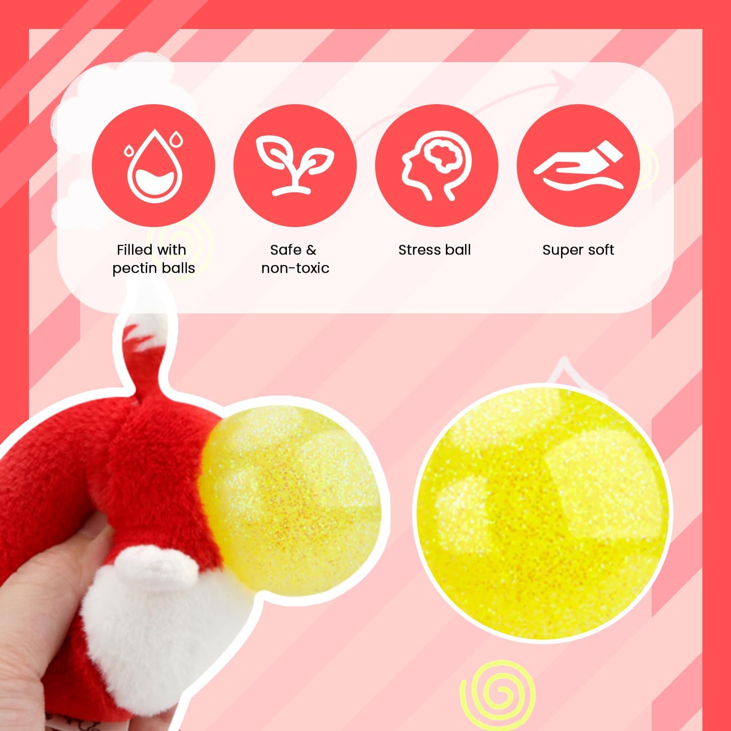 Stress Buster Stress Reliever for Kids/mature-themed Plushie Pinch Decompression Vent Ball Soft Beads -Squeeze Squishy Ball with Plushie Cover(Red Fox)