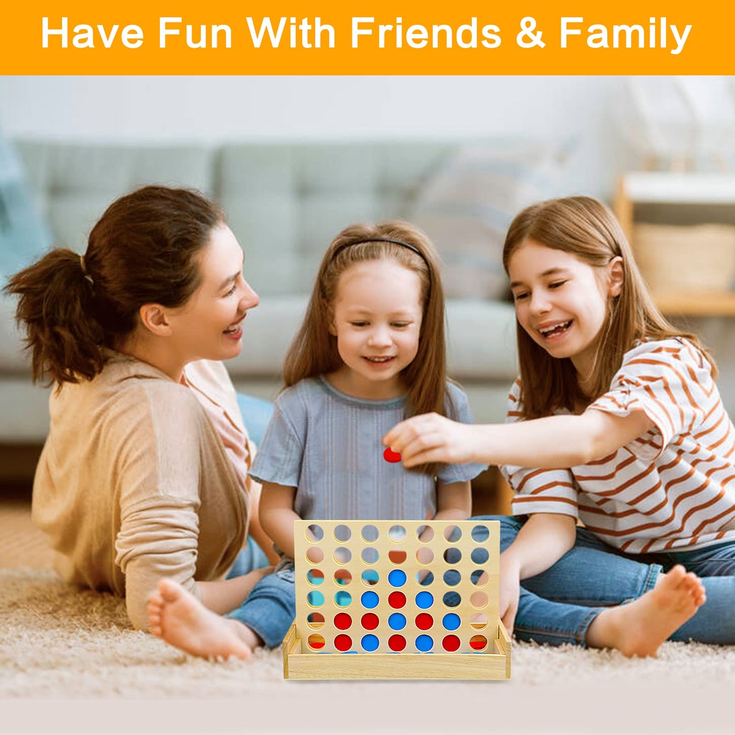 Joypro Wooden 4 In A Row Game, Kids Board Games For Kids 5 6 8 10 12 Year Olds, Travel Games For Kids And Adults, 2 Player Classic Family Board Games For Christmas Birthday Gift Coffee Table Decor