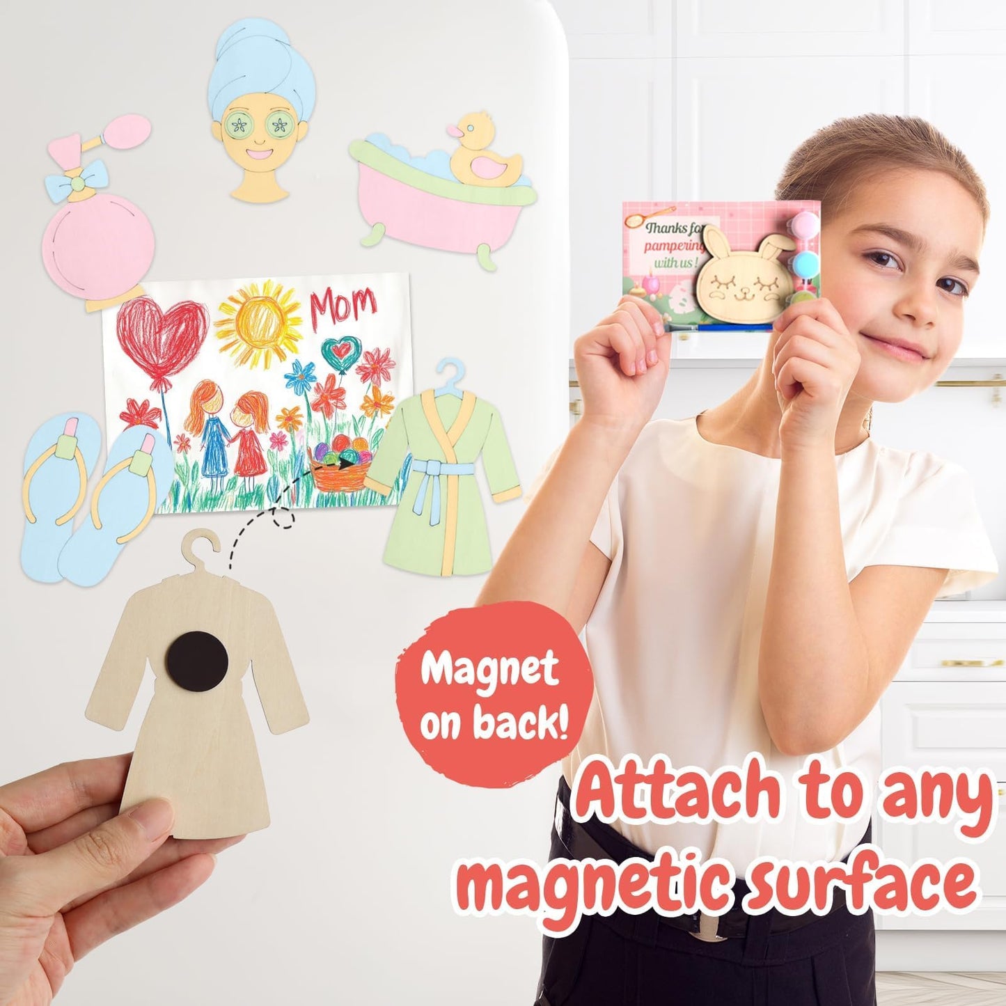 12 Pack Spa Party Favors for Kids - Individually Wrapped Paint Your Own Wooden Magnet Craft Kits with Thank You Card, Spa Birthd