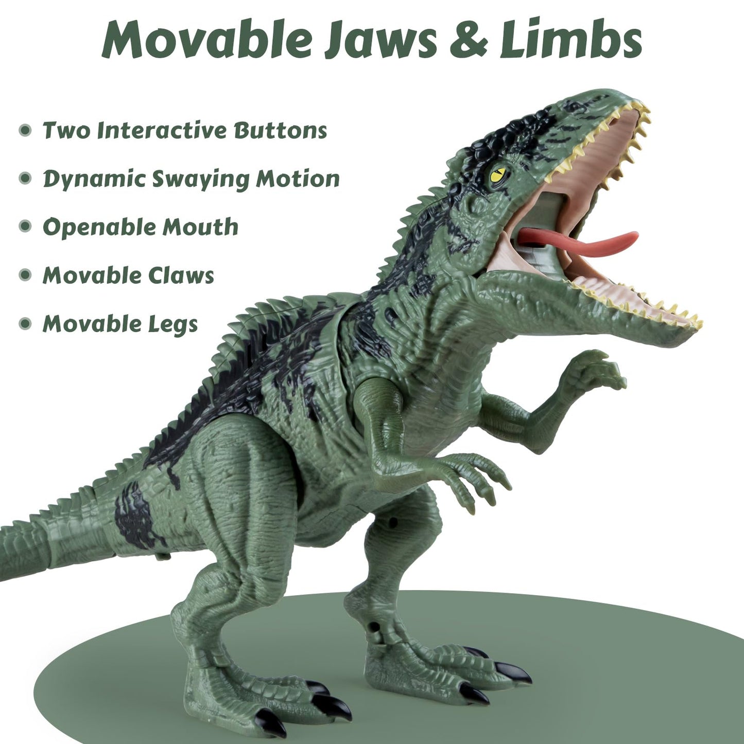 DINOSAURS'ISLAND TOYS Giganotosaurus Dinosaur Action Figure with Sound & Light, Green, Model RS069-2C, Perfect for Kids 3-7, Ideal Birthday Gift