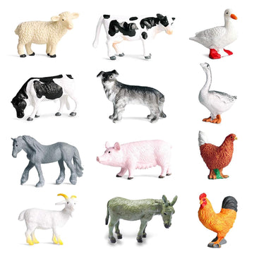 Ruson 12 Pcs Farm Animals Figures Toys, Realistic Mini Farm Barn Animal Figurines Cake Topper Toy Set Christmas Birthday Easter Egg Gift Party Supplies For Kids Toddlers