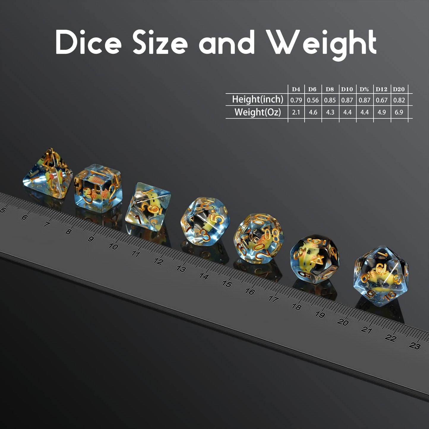 Fish DND Dice, DNDND 7PCS Resin Dice Set with Velvet Bag for Dungeons and Dragons D&D Role Playing Games and Tabletop Games (Fis