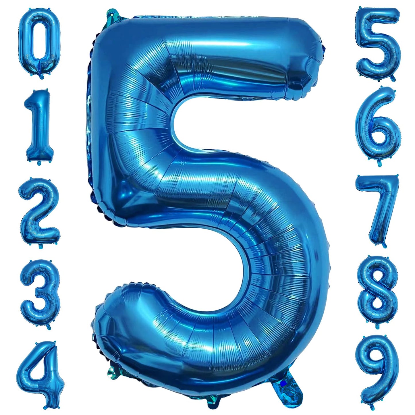 Paticool 40 Inch Blue Number Balloon 5, Large Number Foil Balloons Mylar For Girl Boy Birthday Party Celebration Decorations Sup