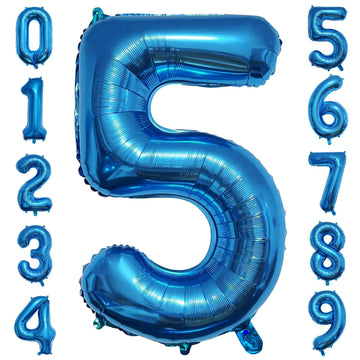 Paticool 40 Inch Blue Number Balloon 5, Large Number Foil Balloons Mylar For Girl Boy Birthday Party Celebration Decorations Sup
