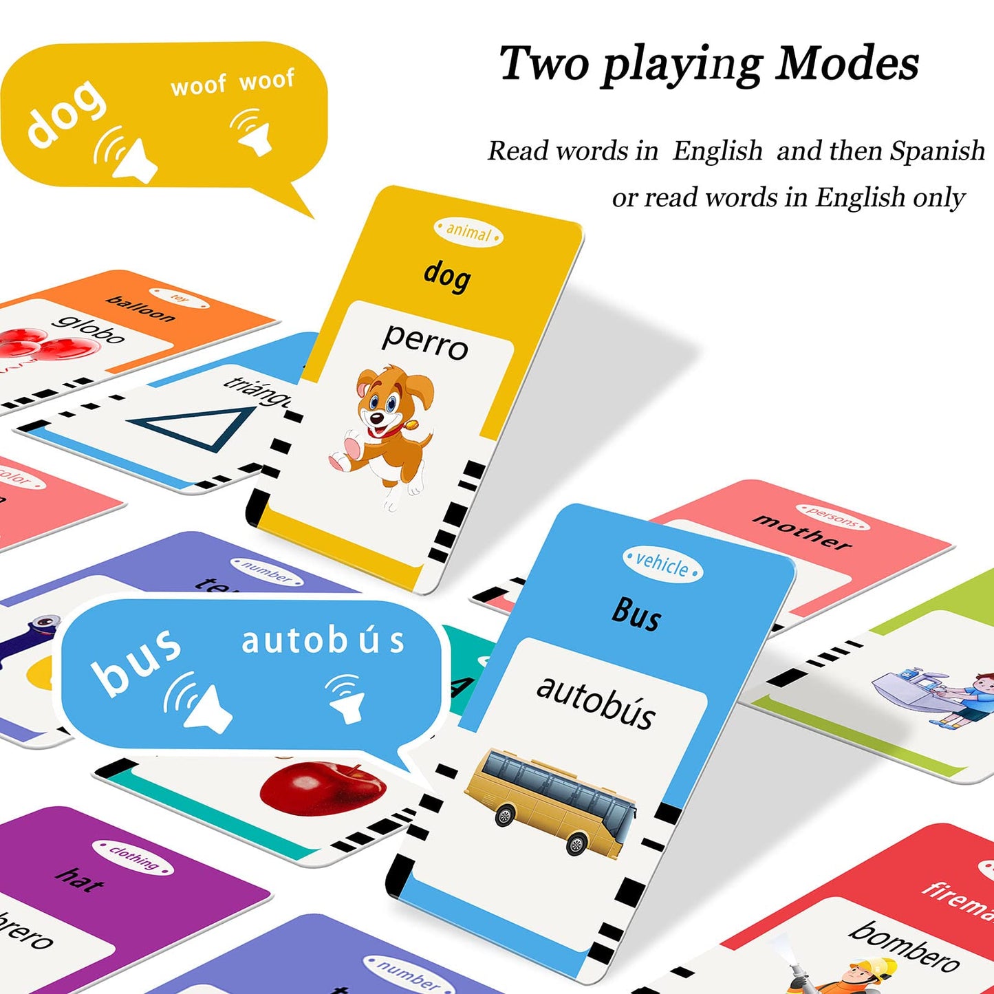 Startcan Spanish & English Talking Flash Cards - 258 Cards, 516 Words, Medium Size, Bilingual Blue, Educational Toys for Toddlers